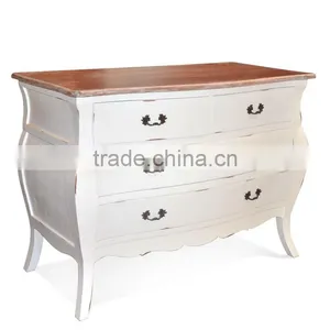 Buffet Console Bombay 4 Drawers White Distressed Mahogany Wood Furniture thumbnail-2