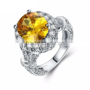 Free Shipping Wholesale AAA Yellow Zircon Brass/genuine 925 Sterling Silver Jewelry Luxury Rings for Ladies thumbnail-1