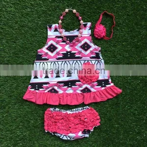 Little Girls Boutique Clothing Swing Sets Infant Girl Clothes Babyhot Pink Black Aztec Swing Tops With Accessories thumbnail-1