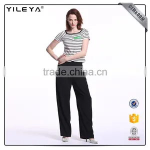China Manufacturer Striped White Short Sleeve Ladies T-shirt thumbnail-1