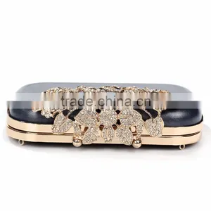 Iron Based Alloy Kiss Clasp Purse Frame Rectangle Clear Rhinestone Gold Plated Flower 16.3cm(6 3/8") x 10.5cm thumbnail-1