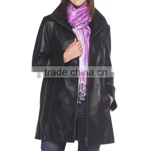 Women Leather Long Coat With Front Zipper thumbnail-1