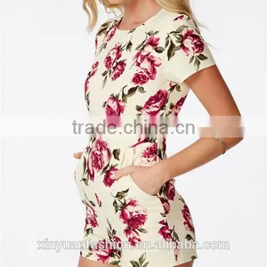 Rose Print Jumpsuit Playsuit, Lady Playsuit, Wholesale Playsuit thumbnail-3