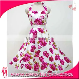 Floral Print Vintage 50s Dresses Women Rockabilly Pin Up Dress thumbnail-2