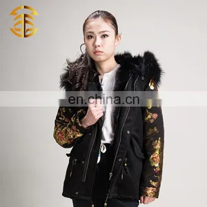 Custom Winter Cotton Bomber Jackets With Raccoon Fur Collar thumbnail-1