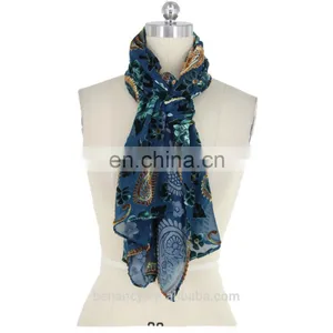 Black Burgundy Burnt Out Flower Pattern Velvet Silk Scarf For Muslin Hijab Ladies Scarves thumbnail-6
