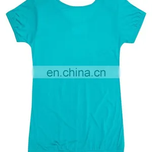 OEM Service Solid Peacock Blue Color India Manufacturer Design Short Sleeve Top Tees Women T-Shirt thumbnail-1