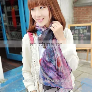 New Style Environmental Printing Scarves Women's Flowers Shawl Black thumbnail-3