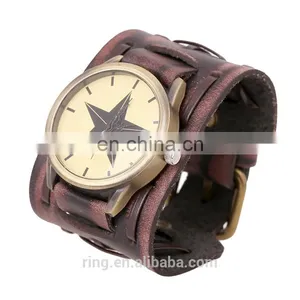 Men Vintage Trend Hand Watch Waterproof Back Leather Wide Strap Wrist Watch thumbnail-1