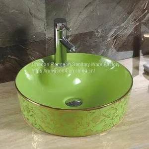 Bathroom Ceramic Sanitary Ware Good Sale New Decal Hand Paintting Round Black Tabletop Basin thumbnail-2