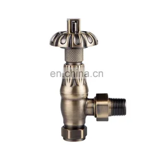 Traditional Antique Victorian Style Thermostatic Lockshield TRV Set of Pair Brass With Copper Finish Angled Radiator Valve thumbnail-1
