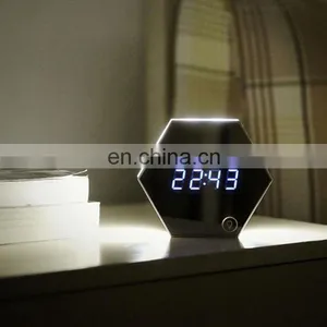 2020 USB Charging Rechargeable Led Decoration Design Night Lighting Mirror Alarm Clock thumbnail-2