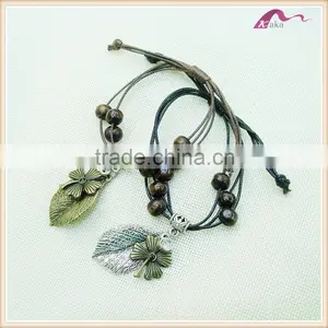 Spring Boho New Design Wooden Bead Leather Rope Bangle Bracelets Quality Choice thumbnail-1