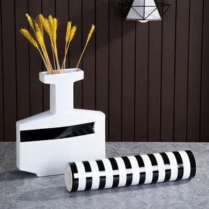 Nordic Modern Simple Art Glaze White Black Ceramic Flower Pot Vase For Hotel Decor thumbnail-2