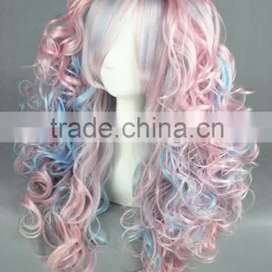 High Quality 70cm Long Wave Beautiful Lolita Wig Color Mixed Synthetic Anime Cosplay Hair Ponytails Wig Party Wig thumbnail-3