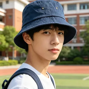 Washed Denim Bucket Hat - Retro Vintage Style Sun Hat With Breathable Eyelets thumbnail-2