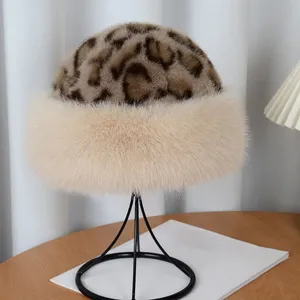 Women's New Plush Leopard Mongolian Hats Northeast Princess Ear Protection Fur Warm Beanie Hats thumbnail-2
