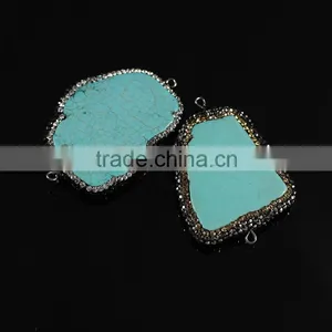 JF8606 Crystal Rhinestone Pave Turquoise Slab Slice Charm Connectors thumbnail-1
