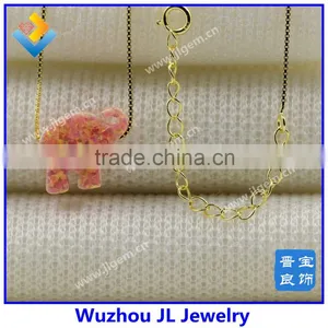 Synthetic Opal Elephant Gem Stone With 18K Gold Plated 925 Silver Necklace thumbnail-4