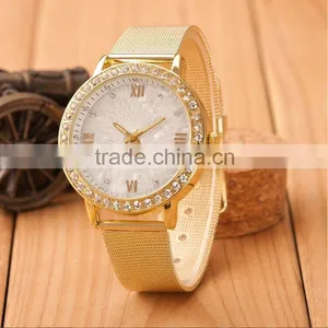 Net Belt New Design Woman's Quartz Watch Fashion Gold Rhinestone Woman Watches Stainless Steel High Quality Women's Watch SB1206 thumbnail-1