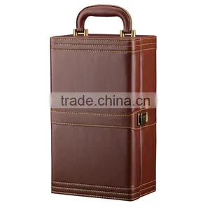New Arrive Luxury Handmade Leather Wine Box Wooden Wine Box 2 Bottles Embossed Logo thumbnail-2