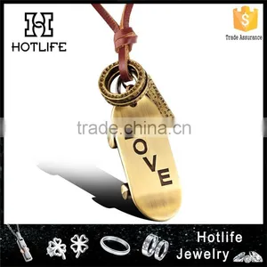 Men Style Fashion Engraving Love Genuine Leather Alloy Pendant thumbnail-1