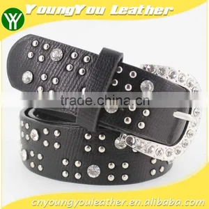 Women's Classical Metal and Rhinestone Studded 33Mm Belt Leather With Shiny Rhinestone Buckle thumbnail-1