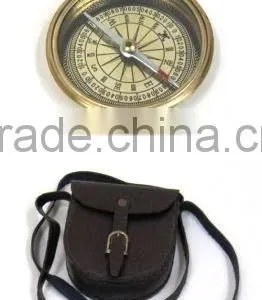 Nautical Solid Brass Boy Scout Compass With Leather Pouch 13486 thumbnail-1