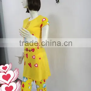 The Classic Yellow Lovely Cat and Loving Heart Pajamas Women thumbnail-3