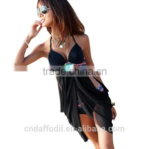 2016 Wholesale Women Summer Sexy Black Lace Push up Beachwear Dresses Women Set Floral Triangle Push up Halter Beachwear thumbnail-2