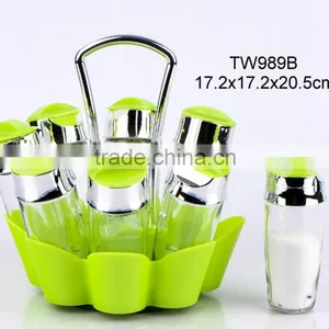 TW989B 8pcs Glass Spice Jar Set With Plastic Stand thumbnail-1