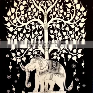Twin Size Tree Elephant Print 100% Cotton Bed Cover Tapestry Bed Sheet Throw Wall Hanging Wall Decorative Art thumbnail-4