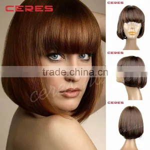 Wholesale High Temperature Fiber Synthetic Wig With Bangs Top Quality Futra Fiber Bob Wig thumbnail-1