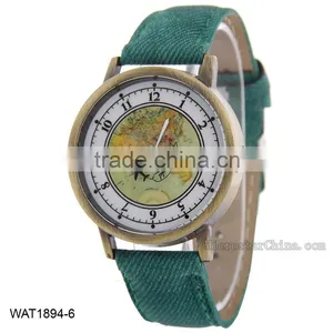 World Map Jean Canvas Wrist Watch thumbnail-6