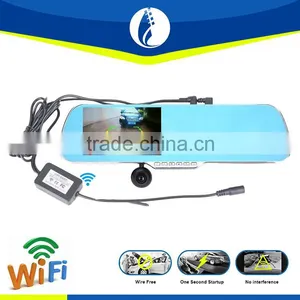 Wireless Wifi Transfer Android Bluetooth Rearview Mirror Handsfree Car Kit Monitor + Wireless Backup Reverse Camera thumbnail-1