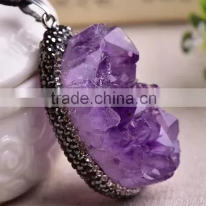 Lovely Natural Amethyst Geodes Crystal Pendants thumbnail-1