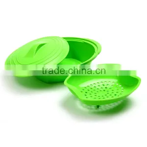 Non-porous, Odor Resistant, Food Safe, Fda Approved Silicone Steamer With Insert thumbnail-1
