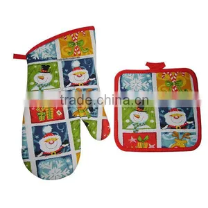 Christmas Printed Cotton Kitchen Pot Holder Oven Mitten Set Shipping From China thumbnail-1