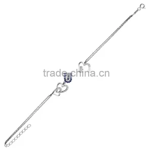 White Gold P. 925K Sterling Silver Heart Love Evil Eye Bracelet BSBL088 thumbnail-1