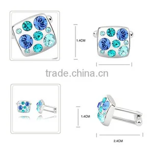 2016 Latest Luxury Silver Copper Diamond Cufflinks With Square High Polishing Cuff Links thumbnail-5