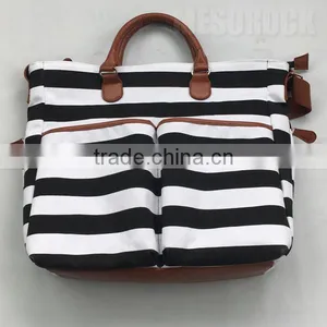 Black & White Stripe Cushioned Canvas Diaper Bag Mummy Bag Baby Diaper Bag thumbnail-1