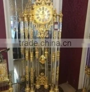 Magnificent Cast Metal Floor Clock, Bright Gold Gilt Finished Floor Standing Clock, 24K Gold Plated Floor Clock thumbnail-1