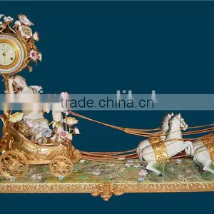 Ancient Collectable Antique Brass and Ceramic Table Clock, Decorative Lady Dancing Under Flower Tree Desk Clock thumbnail-4