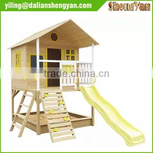 Large Wooden Painted Cubby House Furniture With Slide thumbnail-1