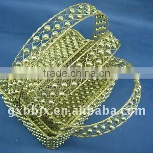 Rectangle Gold Wire Decorative With Pearl Storage Basket thumbnail-1