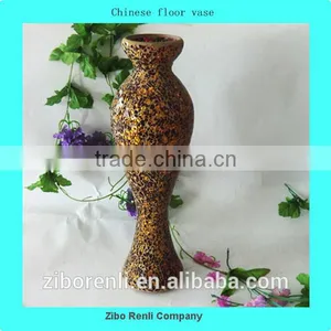 Modern Golden With Black Crackle Mosaic Mermaid Shape Large Tall Chinese Floor Vase thumbnail-1