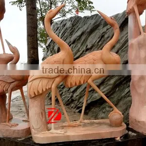 Marble Red Crowned Crane Sculpture thumbnail-1