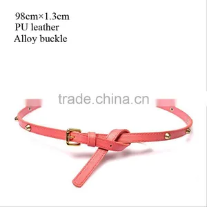 Fashion Rivets Decorated Pin Buckle Sex Girl Thin Pink PU Waist Belt thumbnail-1