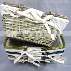 Folding Shopping Basket From Willow With Cotton Lining SWD-10237 thumbnail-1