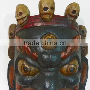 Hand Crafted Wooden Mask of Bhairab Mahakal Wall Hanging Made In Nepal thumbnail-2